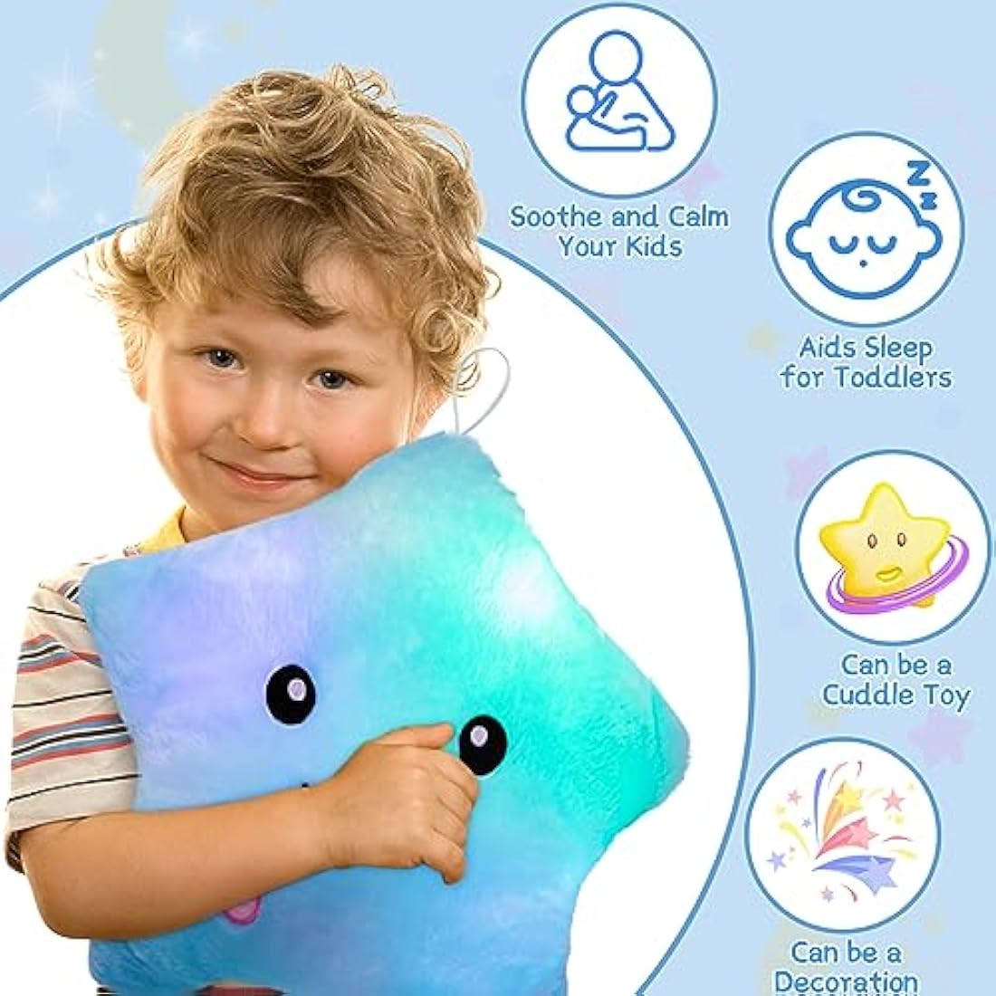 NYOBABE Light Up Star Sensory Plush – Autism Sleep Aid Toy for Kids, Blue