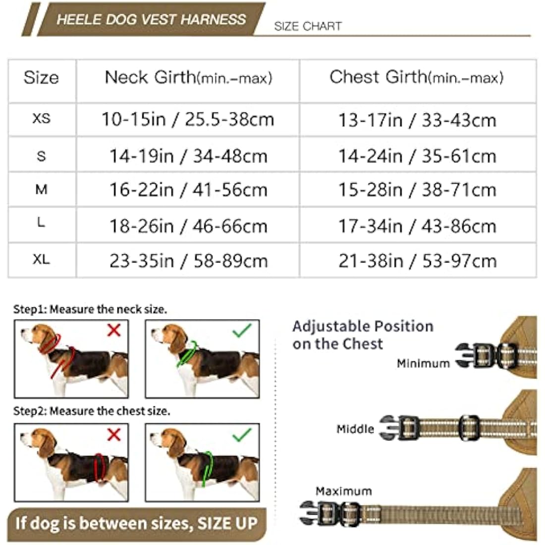HEELE No Pull Dog Harness – Reflective Padded Vest with Neck Clip, Bronze