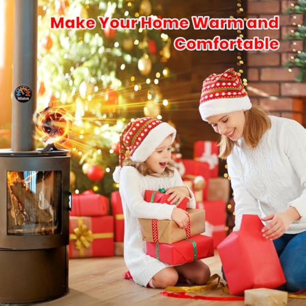 6-Blade Heat Powered Wood Burner Fan with Thermometer