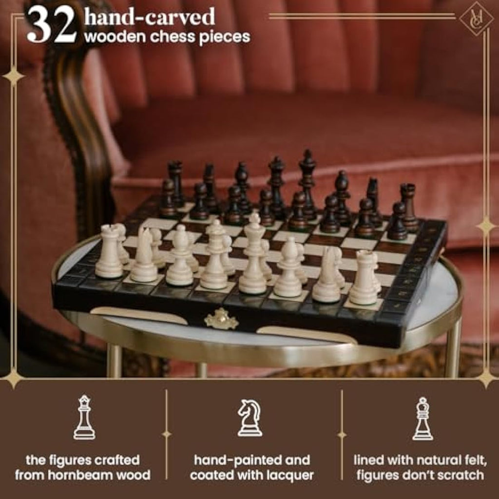 Master of Chess Champion Wooden Travel Chess Set – Handcrafted 29cm