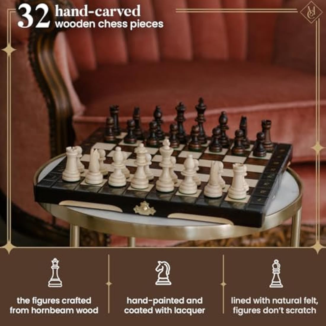 Master of Chess Champion Wooden Travel Chess Set – Handcrafted 29cm