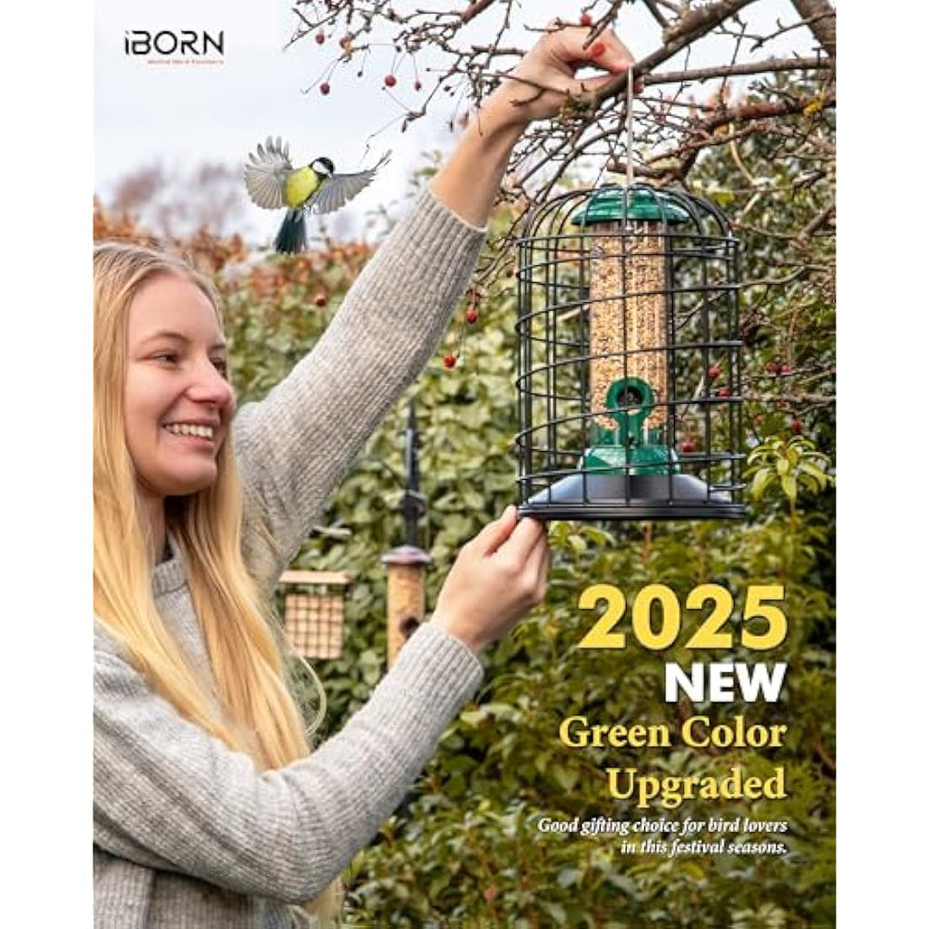 iBorn Squirrel Proof Bird Feeder – Heavy Duty Metal Caged Wild Bird Feeder