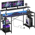 140cm Gaming Desk with LED Lights and Power Outlets