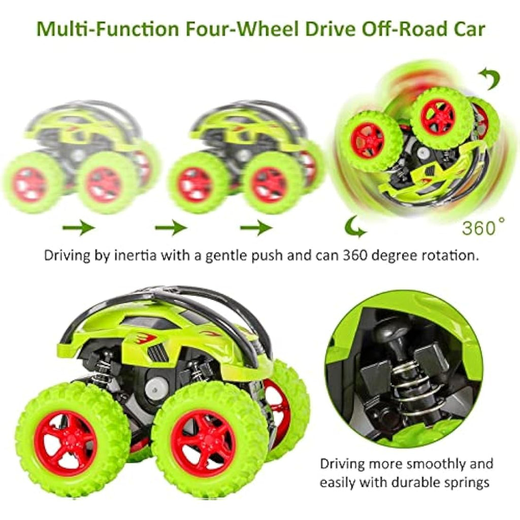 m zimoon Monster Trucks – 2 Pack Pull Back Stunt Cars for Kids, Green & Red