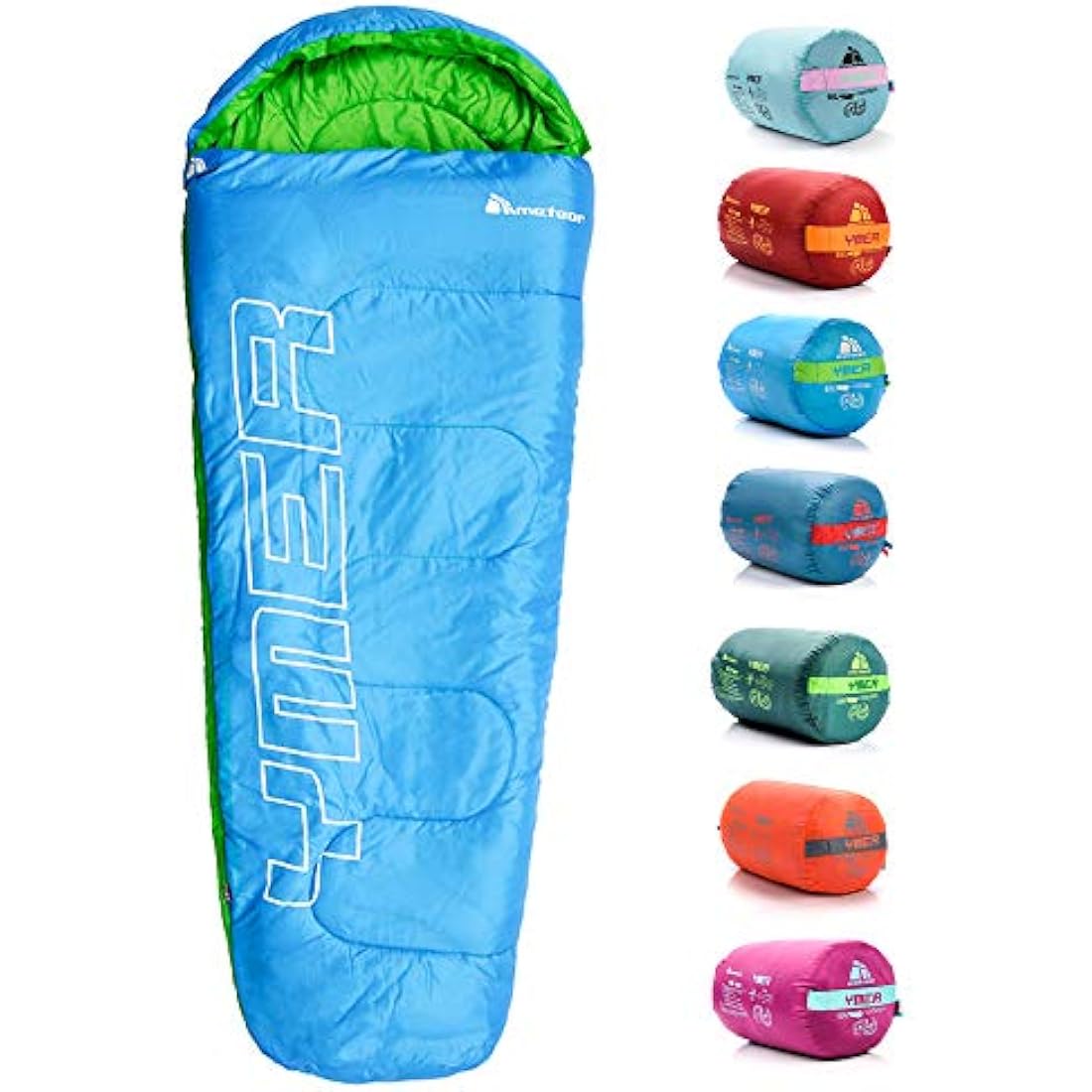 Meteor YMER Kids Mummy Sleeping Bag – Lightweight 4-Season Gear – Blue