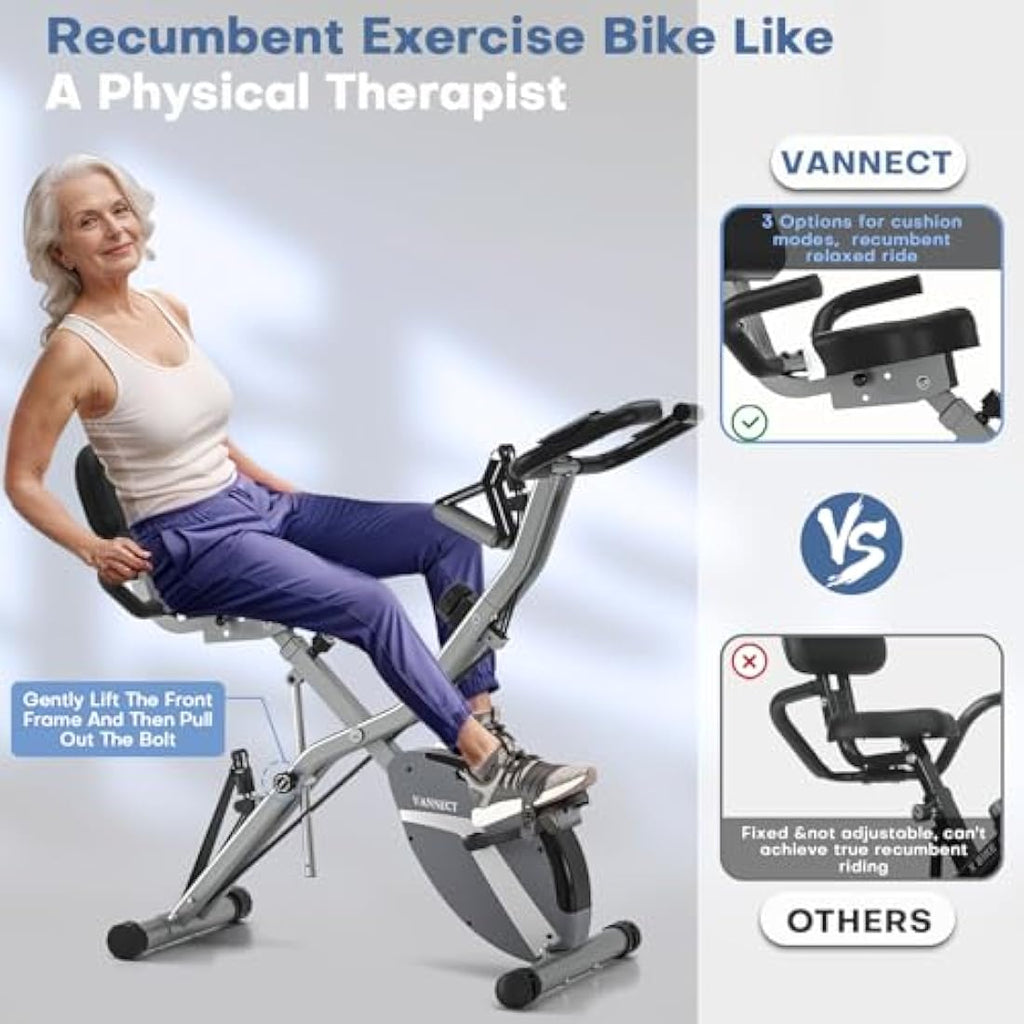Vannect Foldable Exercise Bike – 16-Level Magnetic Resistance Home Gym