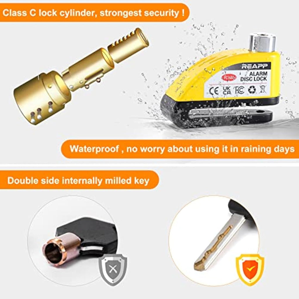 REAPP Alarm Disc Brake Lock – 110dB Anti-Theft Motorcycle Lock