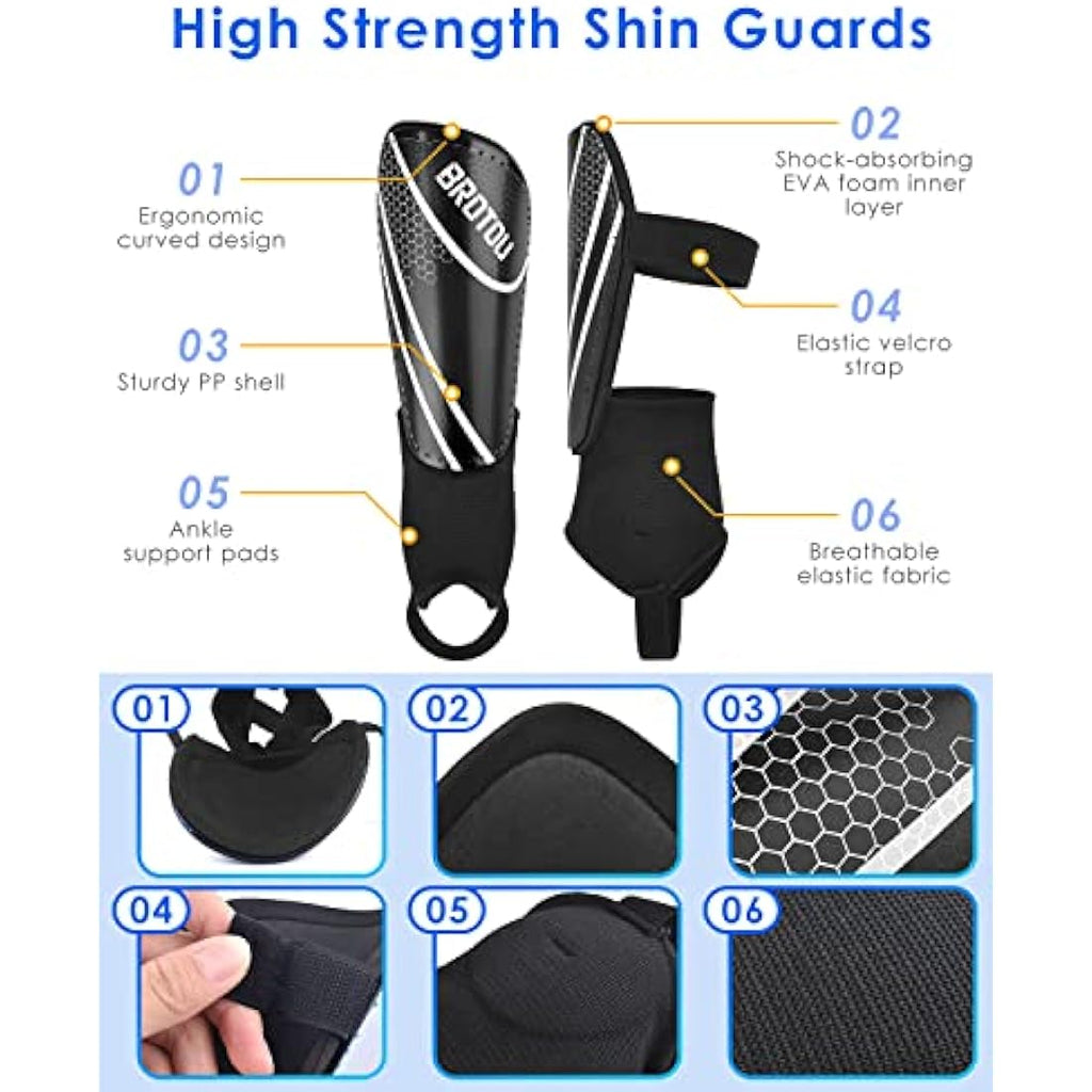 BROTOU Youth Football Shin Guards | Junior Pads with Ankle Protection
