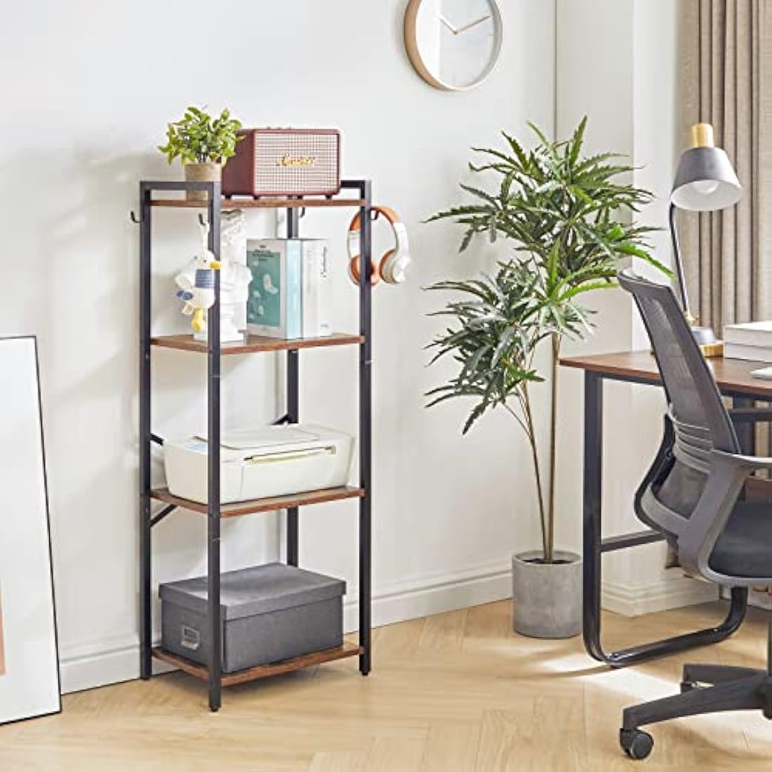 YMYNY 4-Tier Industrial Bookcase – Rustic Brown Storage Rack