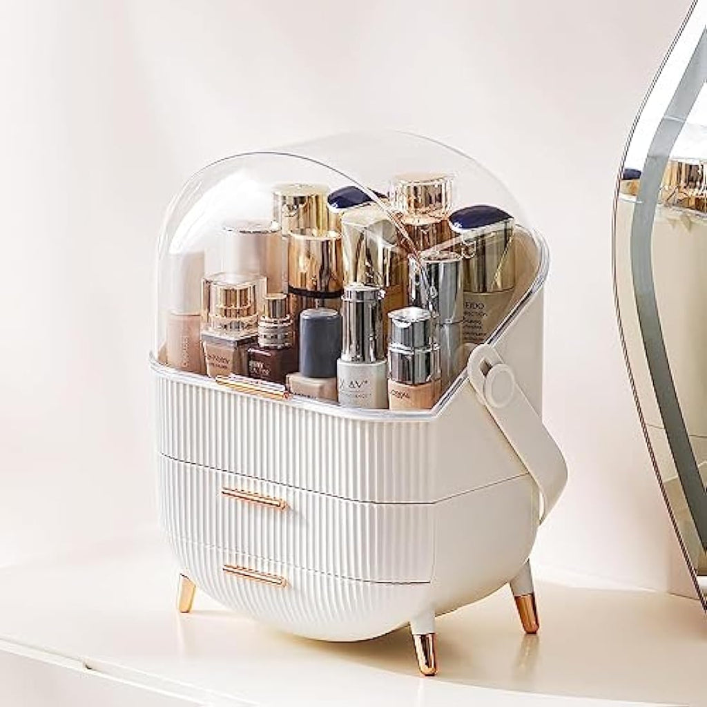 Kousee Makeup Organiser | Dustproof Cosmetic Display Case with Lid - White