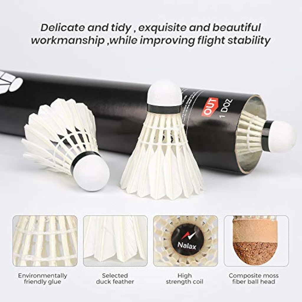 Duck Feather Badminton Shuttlecocks – 12-Pack Professional Birdies
