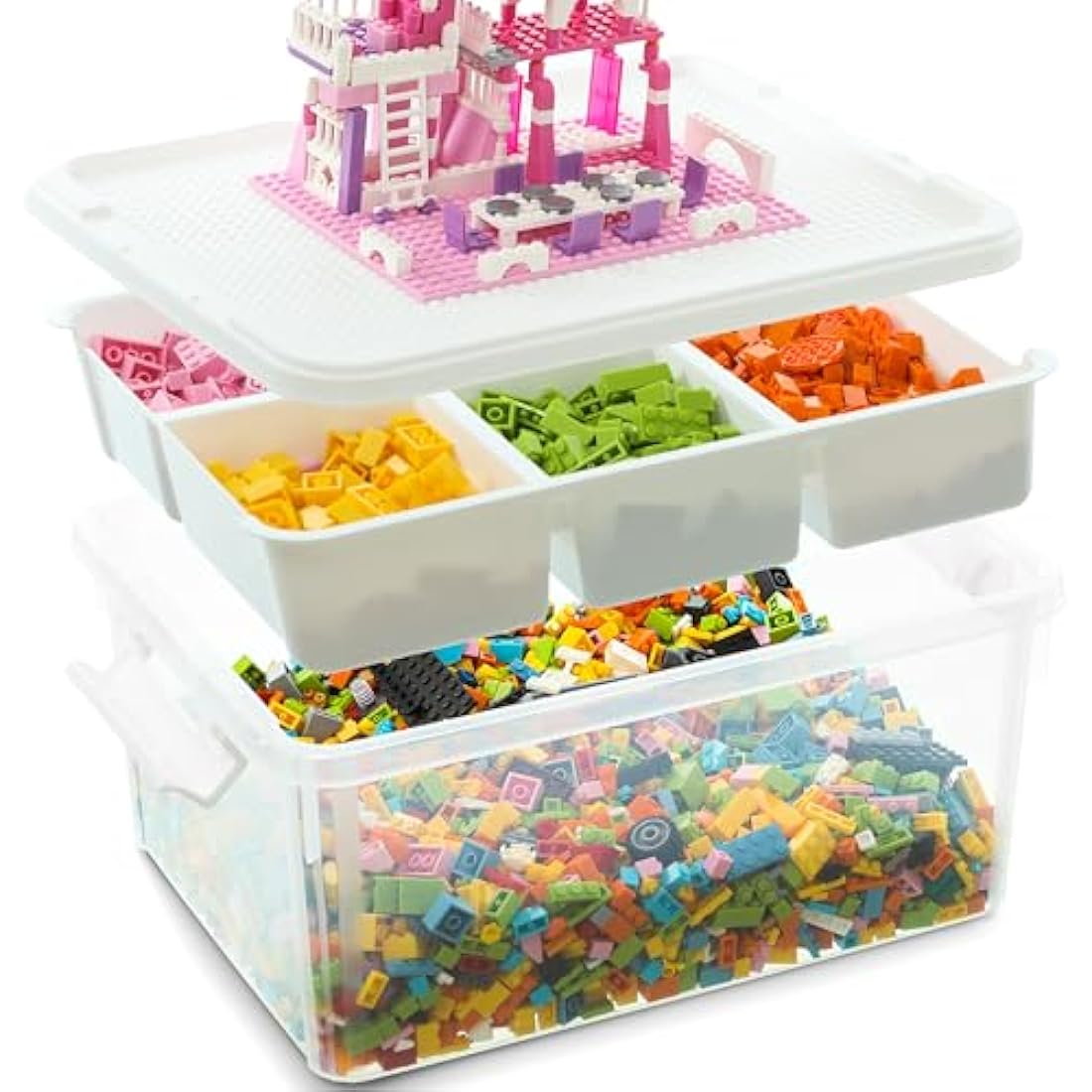 16L Plastic Craft Storage Box with Removable Tray & Latch