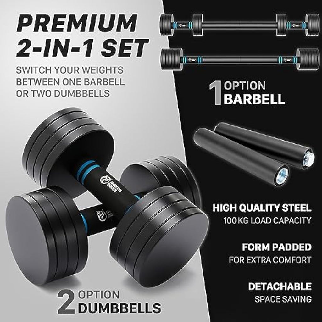 Northdeer 10kg Adjustable Dumbbell & Barbell Set | Compact Steel Weights