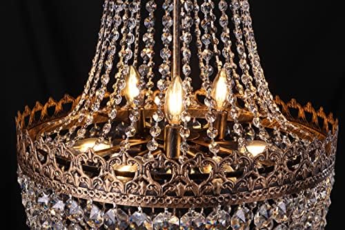 Wellmet French Empire Crystal Chandelier – 9-Light Antique Bronze Pendant