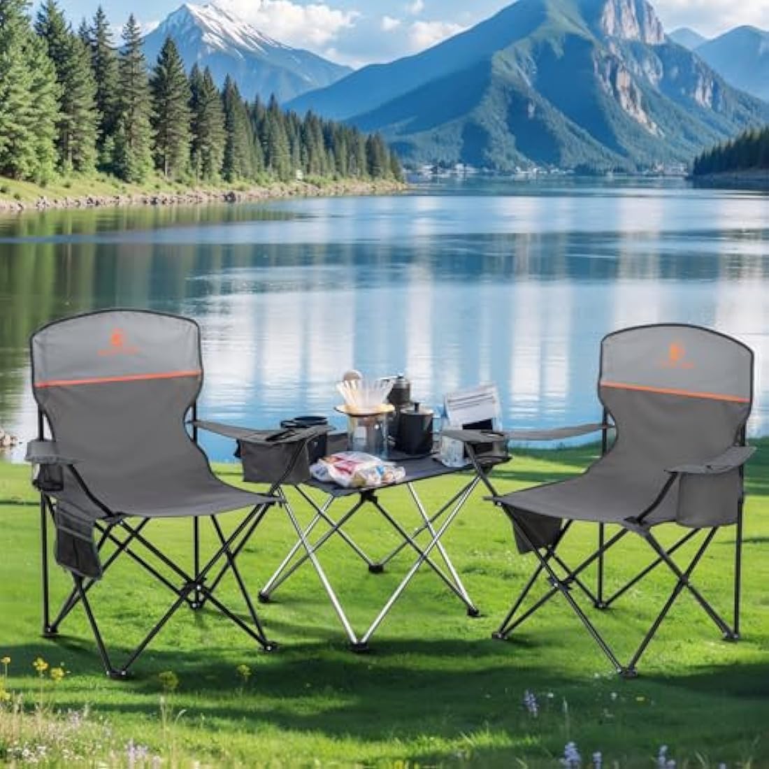 LET'S CAMP Folding Camping Chairs 2 Pack | Lightweight with Cooler Bag