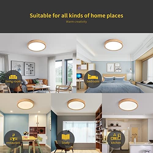 Schindora Wooden LED Ceiling Light – 20W Oak Flush Mount 6000K