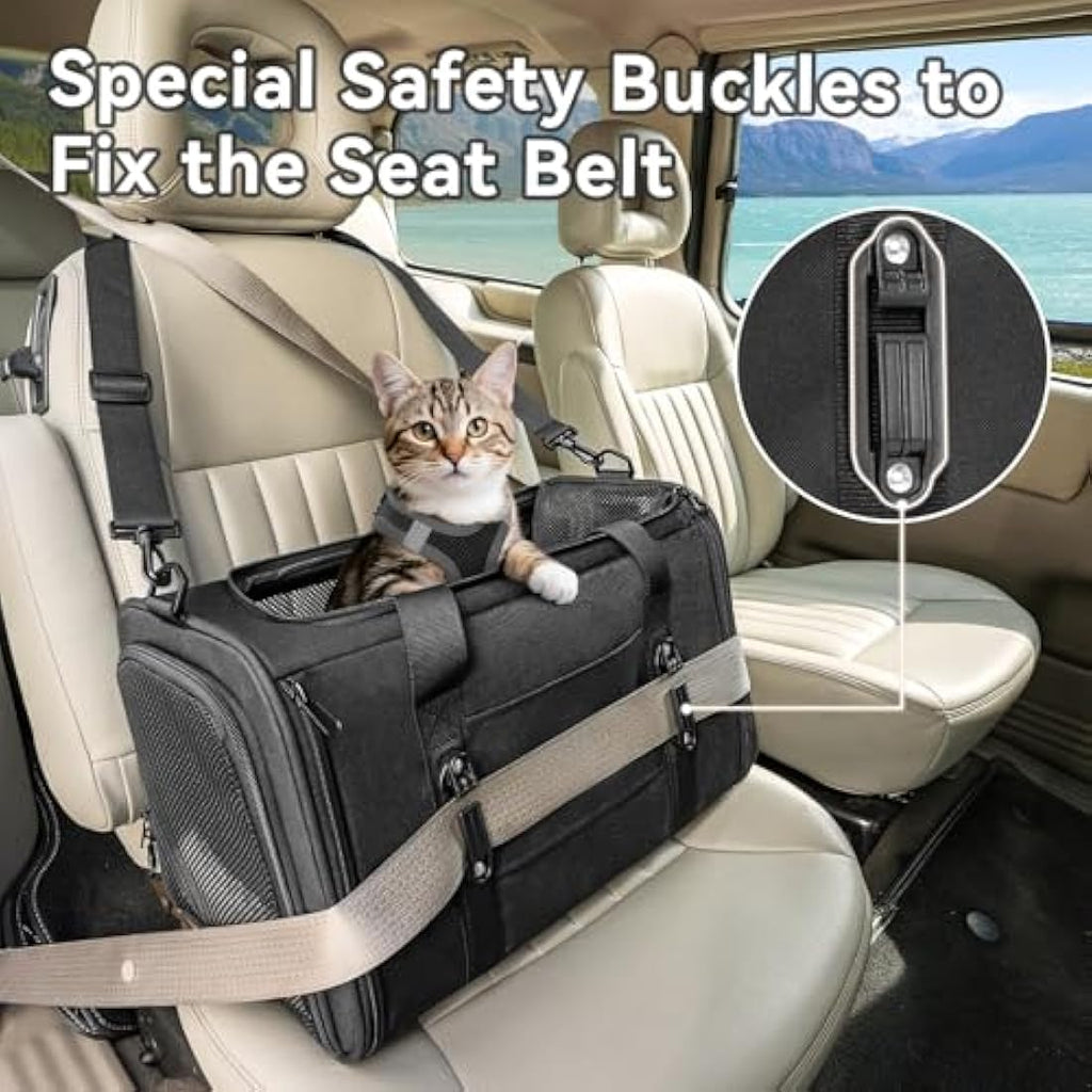 Petsfit Soft-Sided Cat Carrier – Car Safe Pet Travel Bag with Buckle