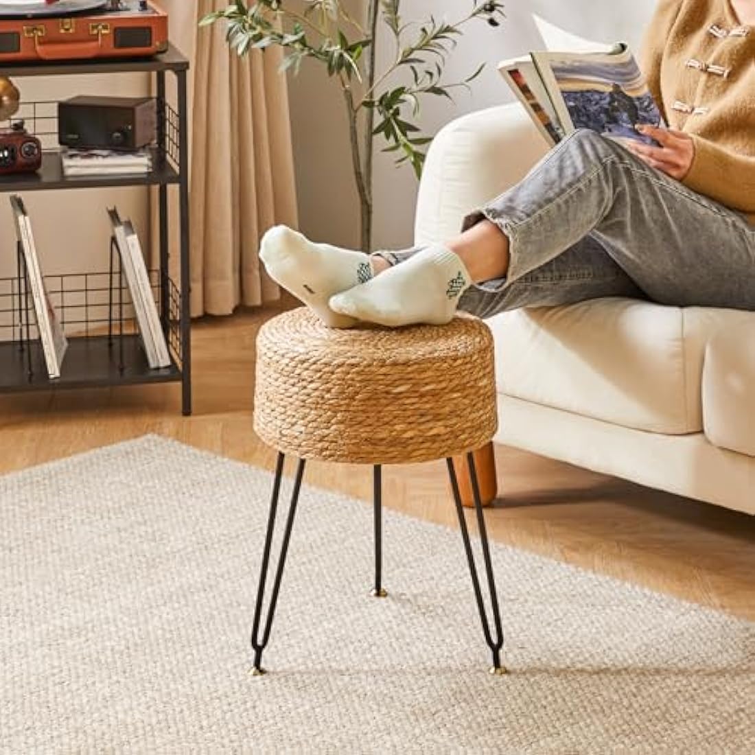 Jolof Store Natural Seagrass Footstool – Handwoven Vanity Makeup Stool