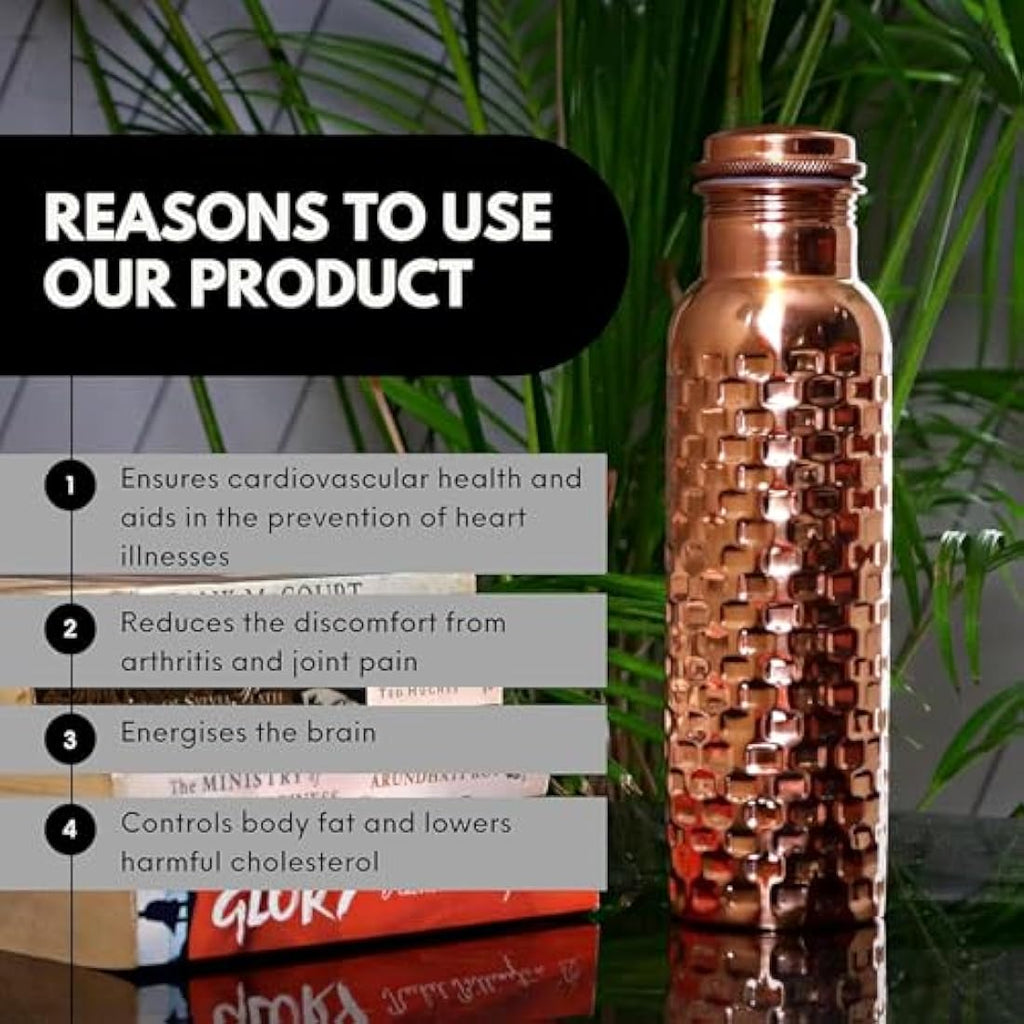 Craft Trade Pure Copper Water Bottle Set - 1L Leak Proof Ayurvedic Design
