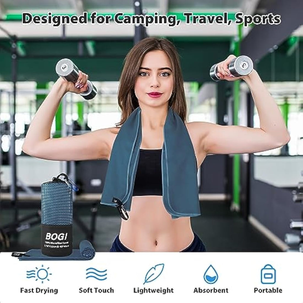 BOGI Microfibre Quick Dry Travel Towel – Ultra Absorbent Gym & Beach Towel