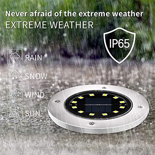 Nurkoo Solar Floor Lights | 12-Pack Outdoor 12 LED Disk Lights | Cool White