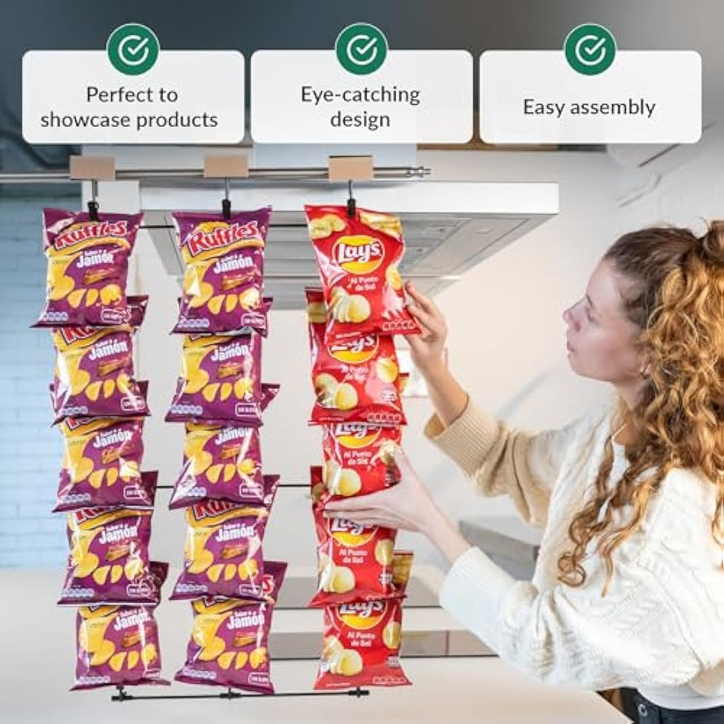 Odoxia Hanging Chip Rack – Metal Snack Display Stand for Shop and Home