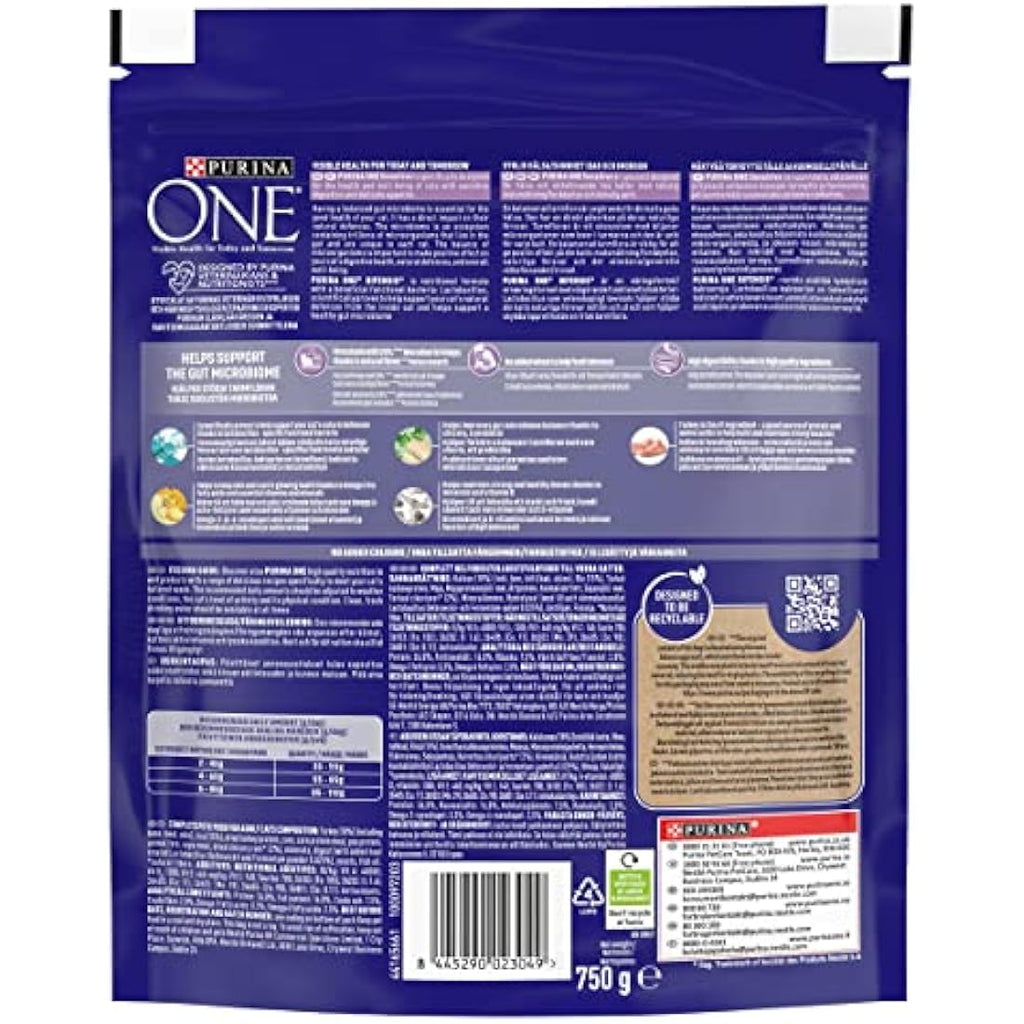 Purina One Sensitive Turkey Dry Cat Food for Gut Health - 4 x 750g