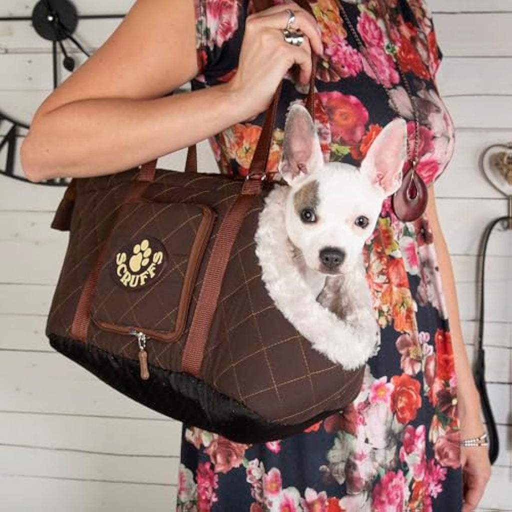 Scruffs Wilton Dog Carrier – Quilted Brown Plush Pet Travel Bag