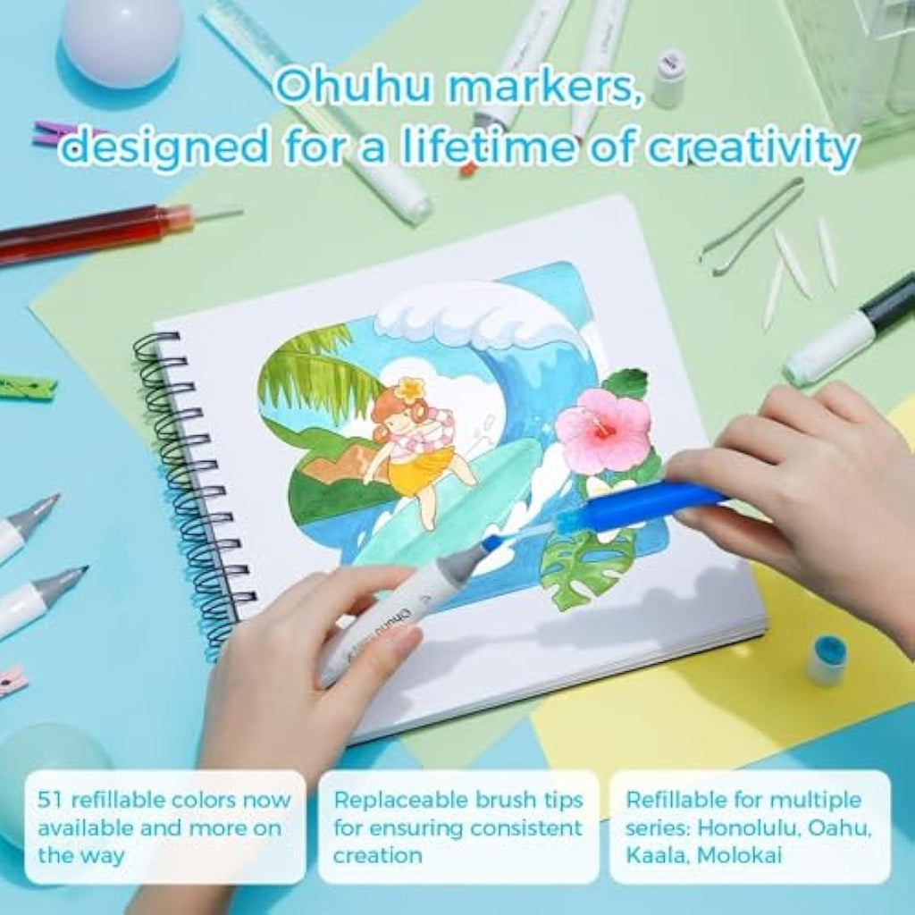 Ohuhu 120 Colors Dual Tip Art Markers – Permanent Drawing Pens with Case