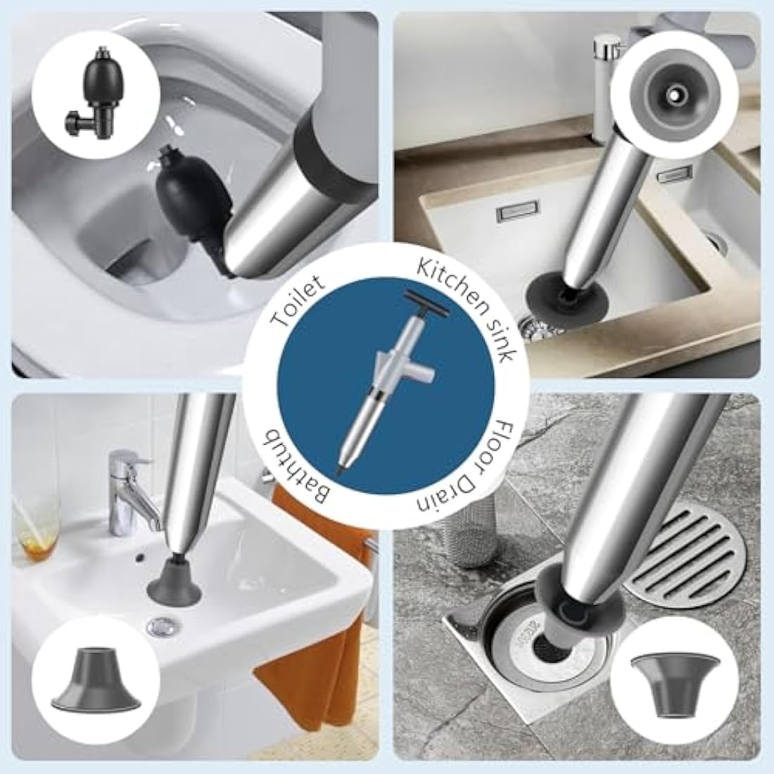 inShareplus High Pressure Toilet Plunger – Stainless Steel Drain Unblocker