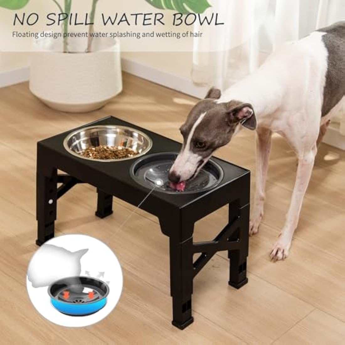 FOREYY Adjustable Elevated Dog Bowls – 5 Heights Raised Stand with 3 Bowls