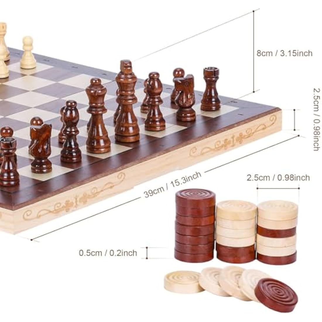 Magnetic Wooden Chess & Checkers Set – 15.74" Foldable Board