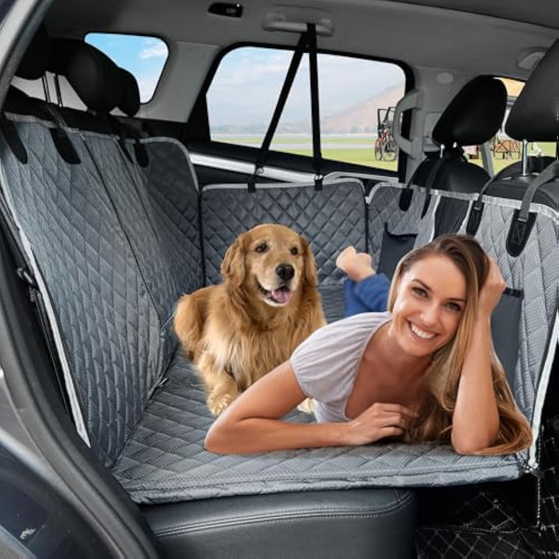 ANOSOSPECIAL Dog Car Seat Extender – Waterproof Pet Hammock for SUV, Grey