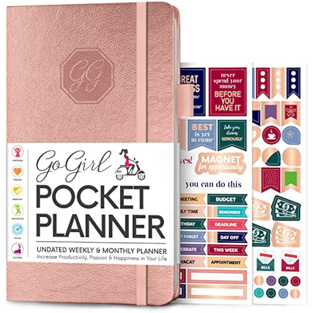 GoGirl Pocket Weekly Planner – Undated Goal Journal & Agenda, Rose Gold