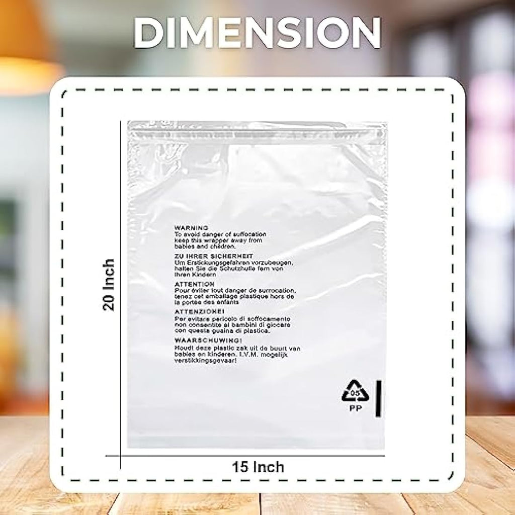 JeeJaan Clear T-Shirt Storage Bags | 100 Pcs Self-Seal 15x20in Poly Bags