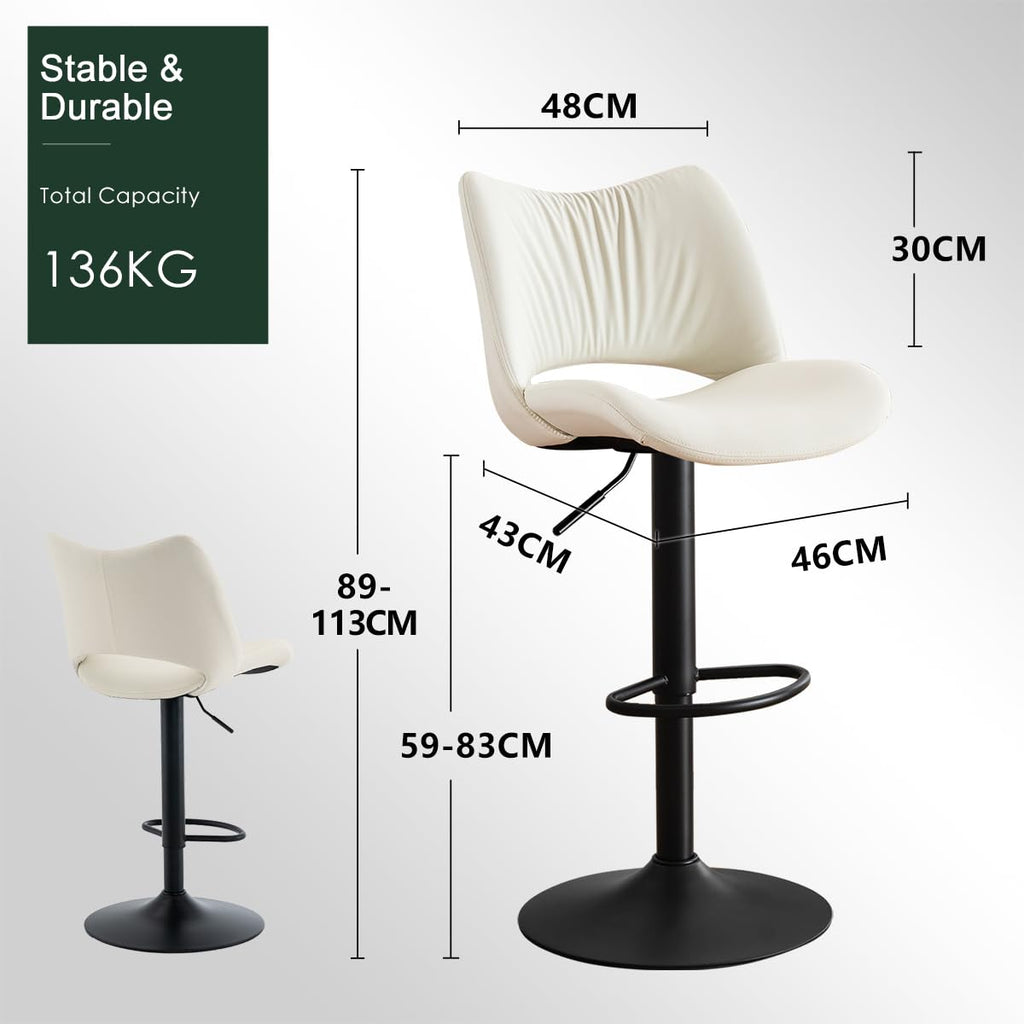 YOUNUOKE Bar Stools Set of 2, Adjustable Breakfast Bar Stools, White - image 2