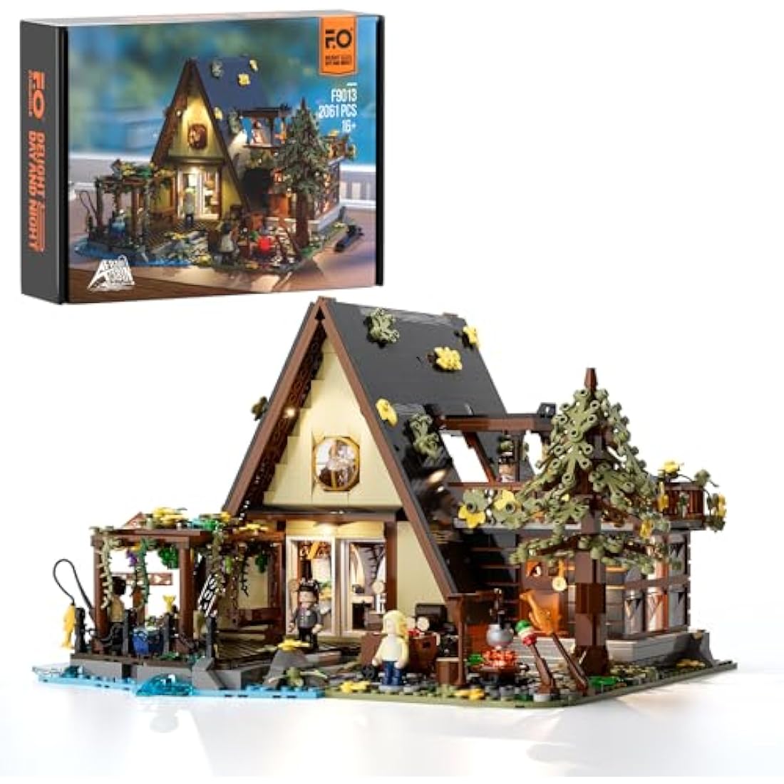 FUNWHOLE A-Frame Cabin Building Bricks Set with LED Lights - 2061 PCS