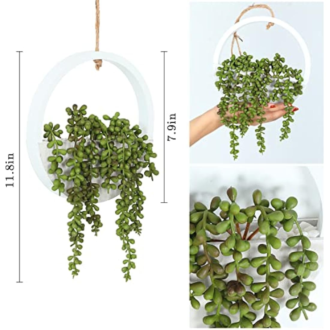 Hobyhoon Artificial String of Pearls Hanging Plant in Wooden Pot