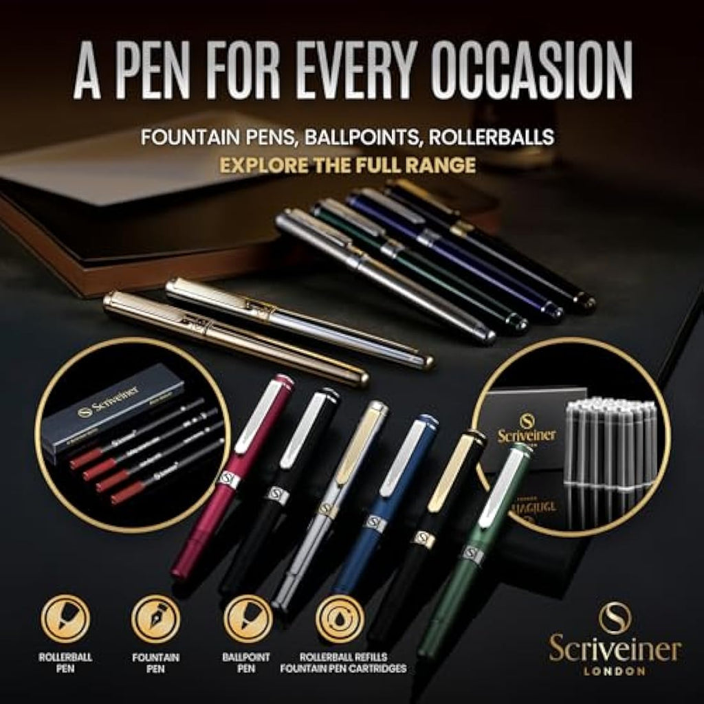 Scriveiner Stainless Steel Rollerball Pen – Luxury Silver Chrome Finish