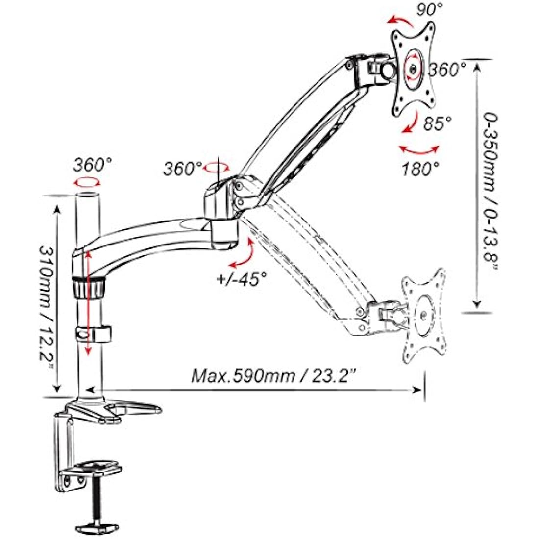 Jolof Store Single Articulating Monitor Arm Mount with Desk Clamp