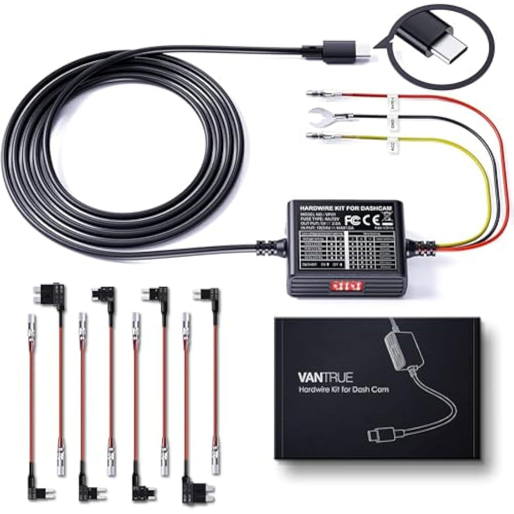 VANTRUE USB-C Dashcam Hardwire Kit – 5-Level Low Voltage Protection