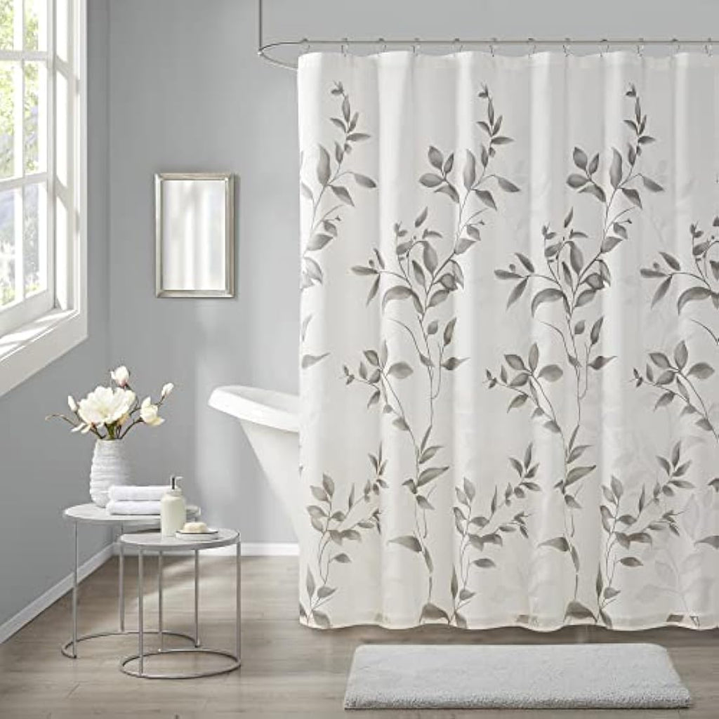 Madison Park Cecily Botanical Shower Curtain - Grey Water Repellent