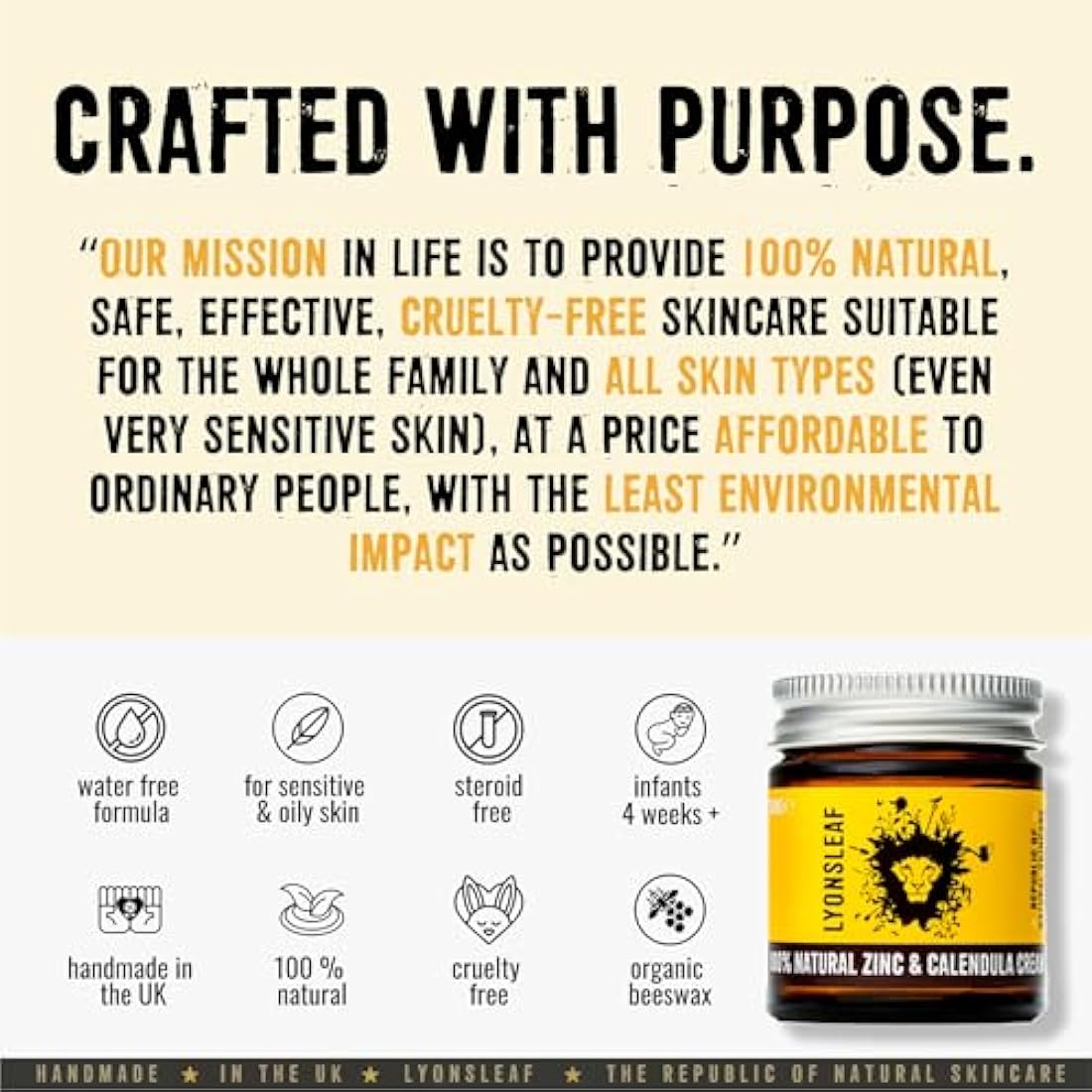 Lyonsleaf Zinc and Calendula Cream – 100% Natural Skin Balm 120ml