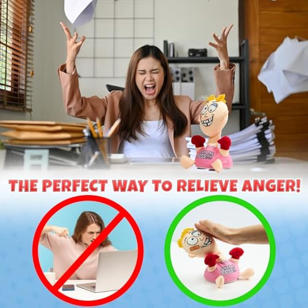 Jolof Store Punch The Boss Stress Relief Desk Toy - Shouting Pink Plush