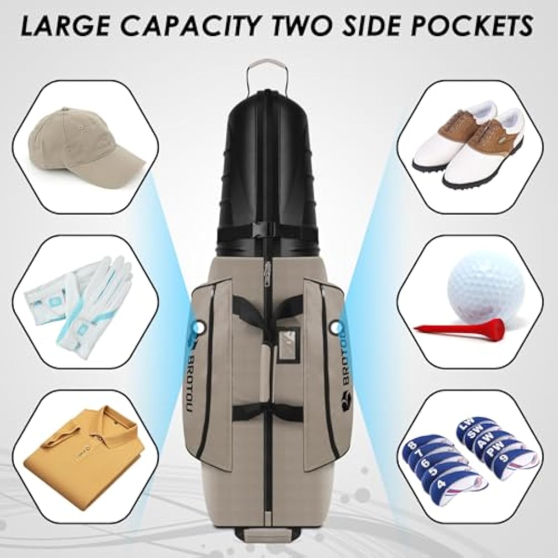 BROTOU Hard Shell Golf Travel Bag – Waterproof Padded Case with Wheels