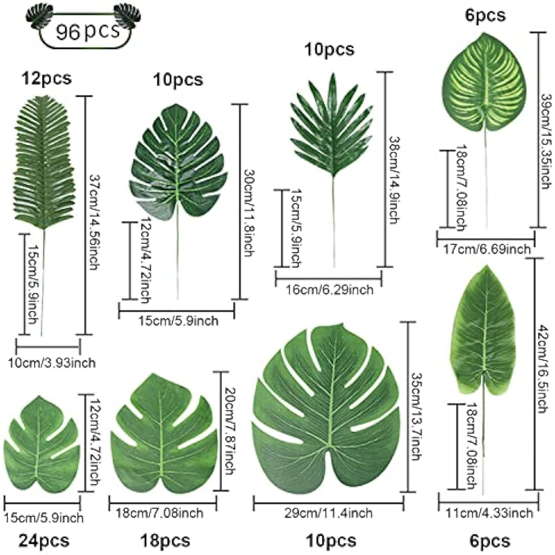 Jolof Store 96pcs Artificial Tropical Leaves – Faux Monstera & Palm Stems
