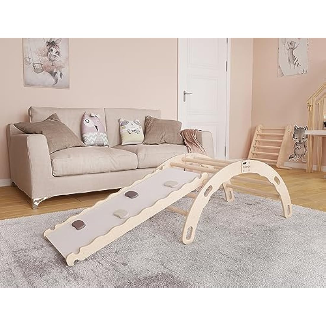 MAMOI Wooden Indoor Climbing Frame – Montessori Baby Gym Rocker Toy