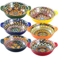 Henten Home Bohemian Ceramic Bowls Set - 6pc Colorful Porcelain with Handles
