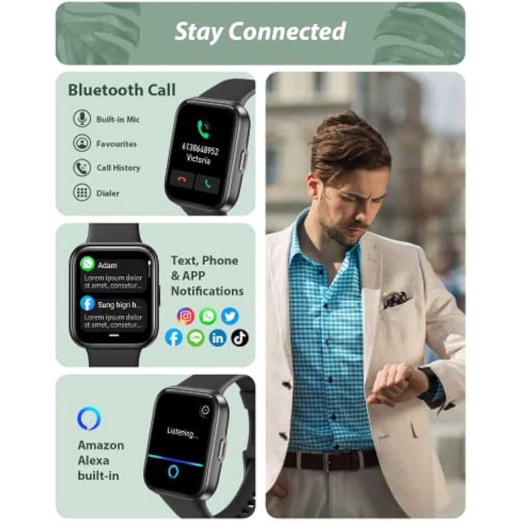 Smart Watch with Alexa & Bluetooth Call – 1.8" Fitness Tracker