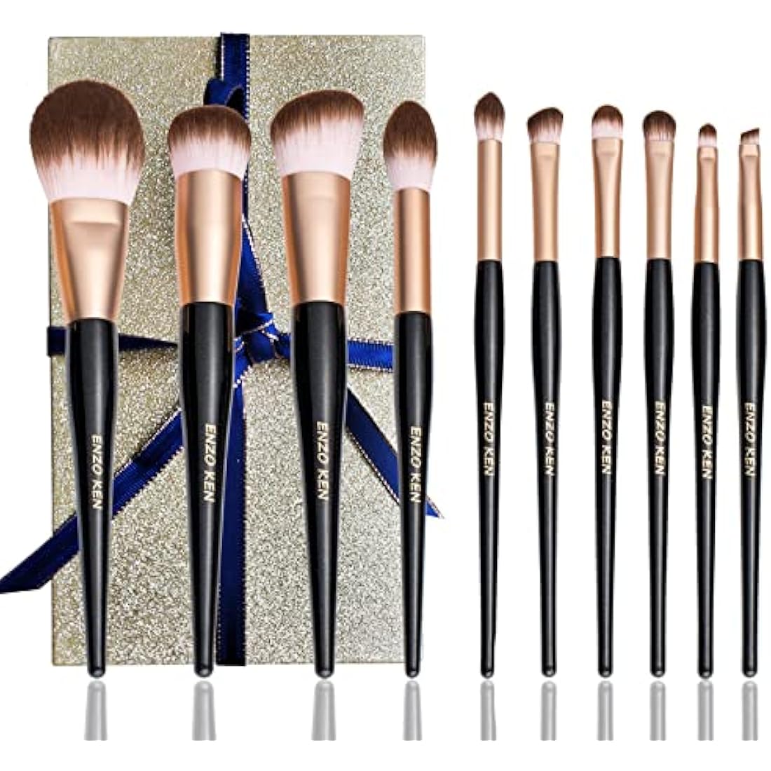 ENZO KEN Natural Goat Hair Makeup Brush Set with Oak Handle - 15pc